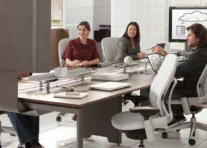 Large Corporation, Steelcase Frame one with Media Scape, Leap Chairs